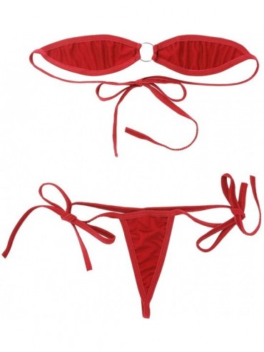 Sets Women's Sexy Micro Bikini Exotic Lingeire Set Bra Top and Micro Thongs Beach Sunbathing Swimsuit - Red - CN18XE9RXTY $32.84
