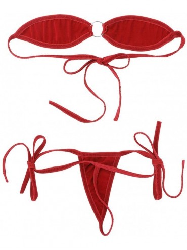 Sets Women's Sexy Micro Bikini Exotic Lingeire Set Bra Top and Micro Thongs Beach Sunbathing Swimsuit - Red - CN18XE9RXTY $20.58