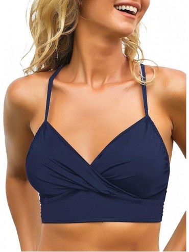 Sets Women's Halter Self Tie Twist Knot Ruched Two-Piece Bikini Set Swimsuit - Wrap Front Bikini Top Navy Blue - C7196OL0HC0 ...