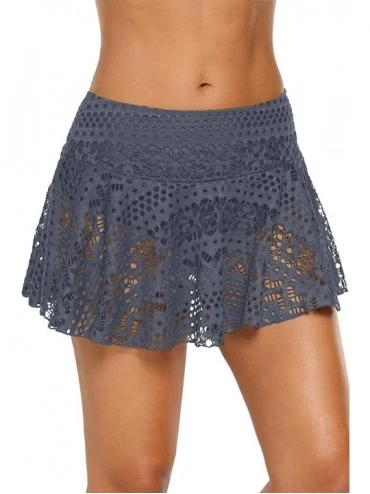 Bottoms Women's Plus Size Bikini Swim Skirt High Waisted Swimsuit Bottom (Grey Lace Skirt- Small) - CR18QRXEIT3 $28.19