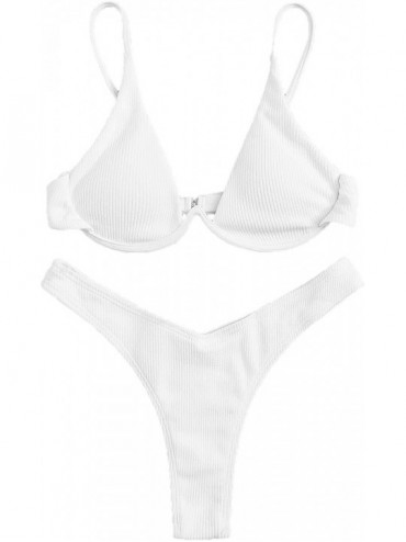 Sets Women's Sexy Triangle Bathing Two Pieces Swimsuit Bikini Set - Ribbed White - C518Y49Z2OA $39.10