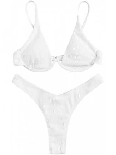 Sets Women's Sexy Triangle Bathing Two Pieces Swimsuit Bikini Set - Ribbed White - C518Y49Z2OA $39.10