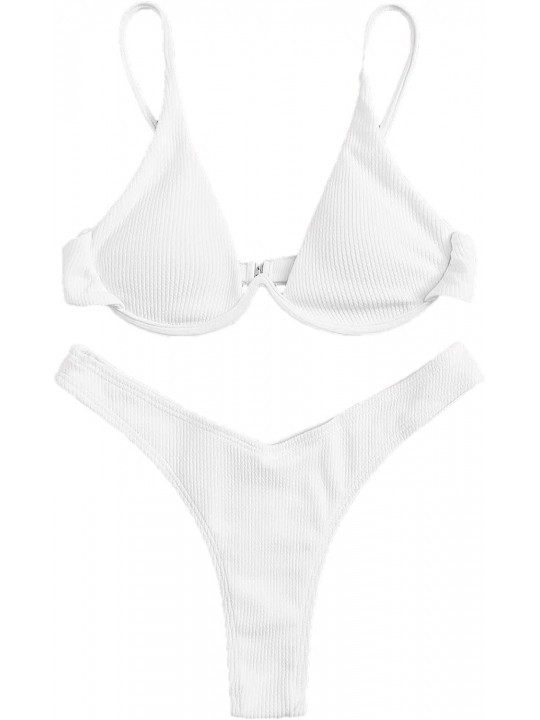 Sets Women's Sexy Triangle Bathing Two Pieces Swimsuit Bikini Set - Ribbed White - C518Y49Z2OA $26.07