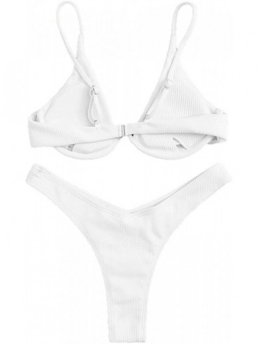 Sets Women's Sexy Triangle Bathing Two Pieces Swimsuit Bikini Set - Ribbed White - C518Y49Z2OA $26.07