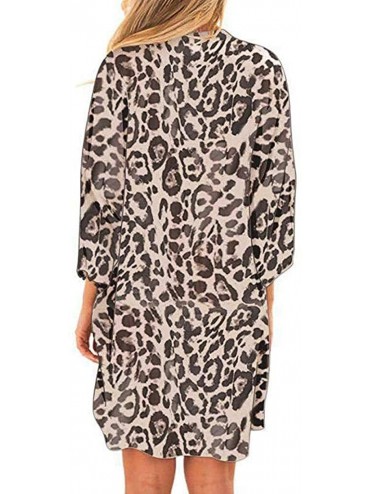 Cover-Ups Women's Chiffon Shawl Kimono Floral Print Cardigan Tops Blouse Beachwear - R Brown - CL199MMKI2K $19.64