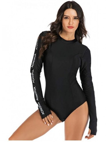 Bottoms Women's One Piece Wetsuit Long Sleeve Zipper Up Swimsuit UV Protection Surfing Diving Swimwear - 02 Black Basic - C71...