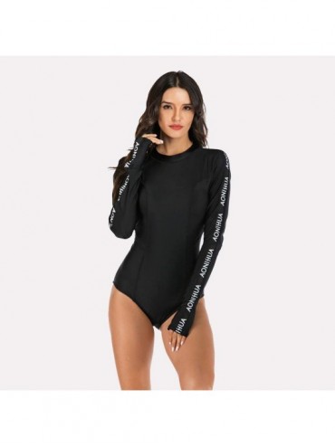 Bottoms Women's One Piece Wetsuit Long Sleeve Zipper Up Swimsuit UV Protection Surfing Diving Swimwear - 02 Black Basic - C71...