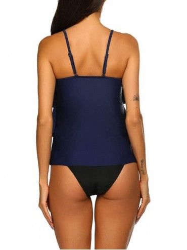 Sets Women's Tankini Set V-Neck Ruffle Layered Two Piece Swimsuits Solid Adjustable Strap Flounce Bathing Suits Swimwear - Na...