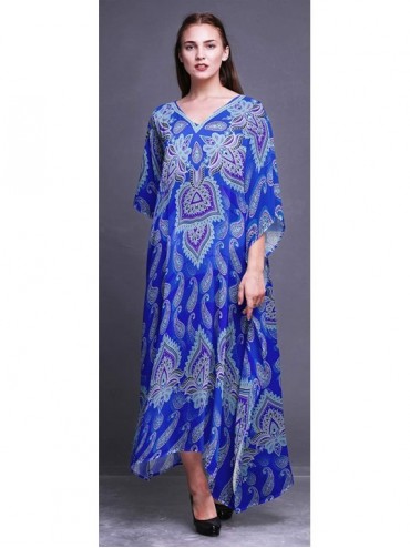 Cover-Ups Ladies Plus Size Kaftan Summer Wear Beach Coverup Kimono Caftan - Royal Blue2 - CF18RDGCGLU $26.03