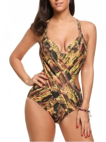 One-Pieces Women's One Piece Swimsuits Tummy Control Bathing Suits Plus Size Swimwear - 6837-yellow - C018W2NH3LK $27.47