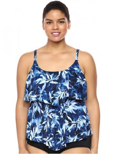 Tankinis Women's 2-Tiered Ruffle Tankini Swimsuit Top - Navy - CC18HSSIKUK $39.37