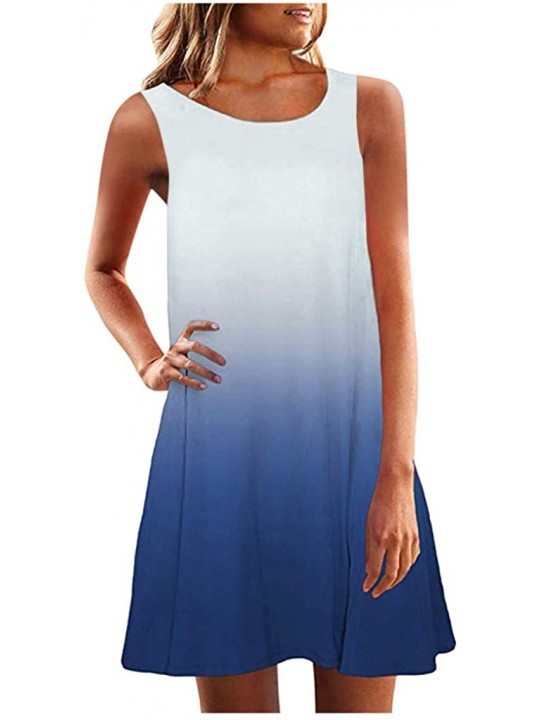 Cover-Ups Summer Dress for Women Casual Sleeveless Loose Swing T-Shirt Dresses Beach Cover Up Plain Tank Dress - Sky Blue - C...