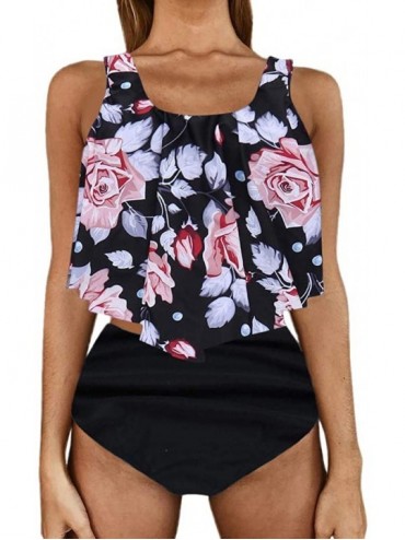 Sets Swimsuit for Women Two Piece Bathing Suit Ruffled Top with High Waisted Bottom Bikini Set - A-pink - CA196DD9697 $24.92