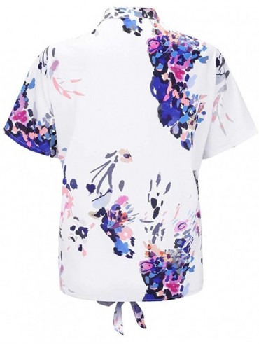 Rash Guards Short Sleeve Button Tie Knot Print Tops Summer Shirt Blouses - Purple - CE18TD9LIWA $15.20
