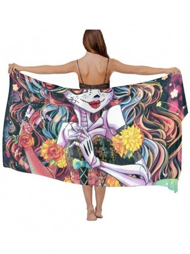 Cover-Ups Women Chiffon Scarf Summer Beach Wrap Skirt Swimwear Bikini Cover-up - Sugar Flower Skull - C51908OAL00 $45.28