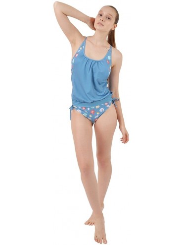 Tankinis Womens Lined Up Tankini Top with Panty Two Pieces Swimsuit Swimwear Set- XS-3XL - Beach Blue - C4183GOXM3H $26.70