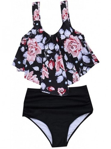 Sets Swimsuits for Women Two Piece Bathing Suits Ruffled Flounce Top with High Waisted Bottom Bikini Set - Pink - CK196ED0RHM...