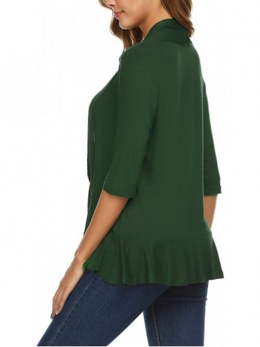Cover-Ups Women's Open Front Cardigan 3/4 Sleeve Draped Ruffles Soft Knit Sweaters - Dark Green - C018XE7OLD2 $20.53