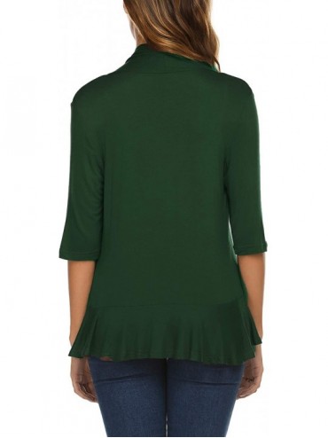 Cover-Ups Women's Open Front Cardigan 3/4 Sleeve Draped Ruffles Soft Knit Sweaters - Dark Green - C018XE7OLD2 $20.53