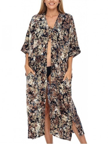 Cover-Ups Womens Kimono Cardigan Robe Beach Cover Up Open Front Loose One Size - Black - C4193LCIMZI $68.67
