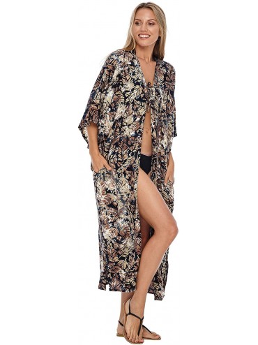 Cover-Ups Womens Kimono Cardigan Robe Beach Cover Up Open Front Loose One Size - Black - C4193LCIMZI $29.43