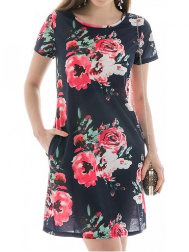 Cover-Ups Summer Dresses for Women- Swing Loose T Shirt Dresses with Pocekts Beach Cover Plain/Floral Midi Tank Dress - 03 Fl...