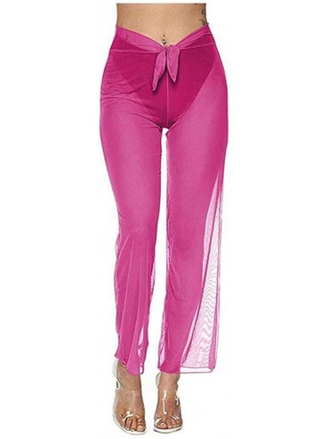 Tankinis Women Sexy Perspective Mesh Sheer Swim Shorts Pants Bikini Bottom Cover up Ruffle Clubwear Pants - Rose Red 3 - CX18...
