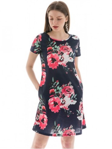 Cover-Ups Summer Dresses for Women- Swing Loose T Shirt Dresses with Pocekts Beach Cover Plain/Floral Midi Tank Dress - 03 Fl...