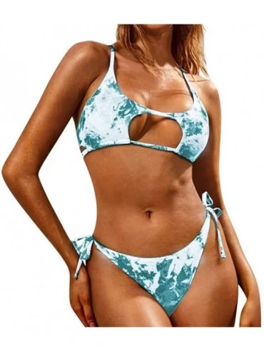 Racing Women's Tie-Dye Swimsuit Padded Cutout High Waisted Tummy Control Two Piece Bikini Set - Green - CL1905ZL4YO $34.07
