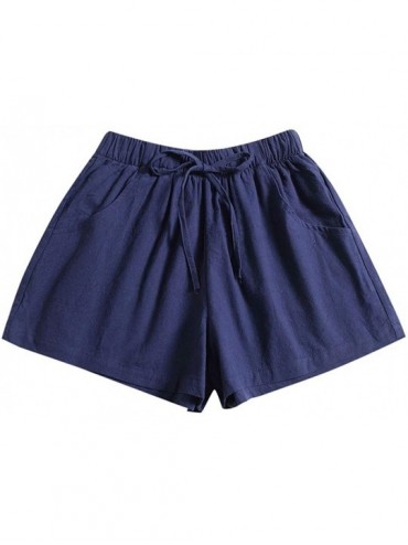 Board Shorts Pocketed Drawstring Loose Fit Shorts for Women Plus Size - Dark Blue - C8199N0DHQ4 $22.72