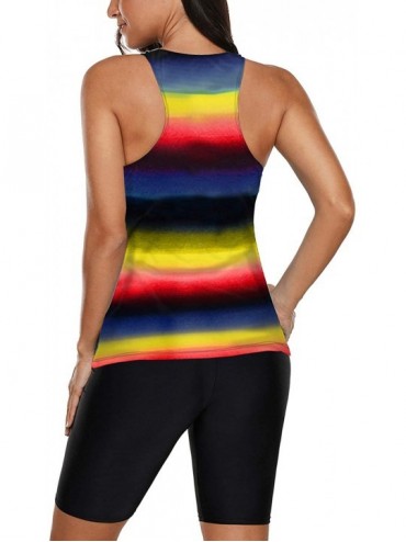 Tankinis Womens Color Block Racerback Tankini Swimsuit with Swim Capris S-XXXL - Multi-yellow - CW18U747WU4 $26.04