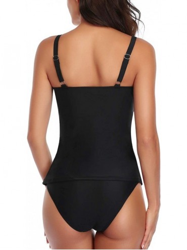 Tankinis Women Ruched Tummy Control Tankini Swimsuit 2 Piece Bathing Suit Slimming Swimwear - Black - CZ193L0ZCQC $23.76