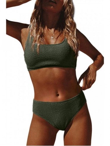 Sets Women's Crop Top High Waisted Cheeky Bikini Set Two Piece Swimsuits - A Green - CM194MDRTRL $40.49