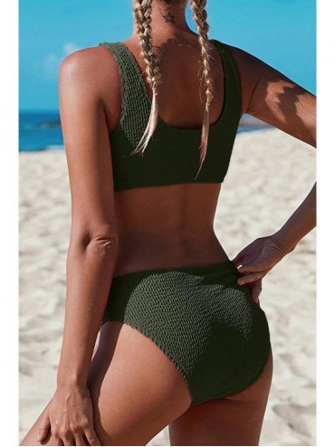 Sets Women's Crop Top High Waisted Cheeky Bikini Set Two Piece Swimsuits - A Green - CM194MDRTRL $18.60