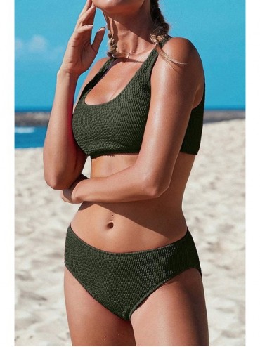 Sets Women's Crop Top High Waisted Cheeky Bikini Set Two Piece Swimsuits - A Green - CM194MDRTRL $18.60