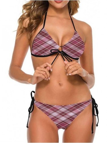 Bottoms Bikini Set Checkered- Classic Tartan Diagonal Very Flattering Style - Multi 10-two-piece Swimsuit - C619E7L6HGU $77.27