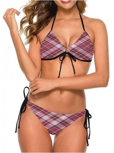 Bottoms Bikini Set Checkered- Classic Tartan Diagonal Very Flattering Style - Multi 10-two-piece Swimsuit - C619E7L6HGU $40.43