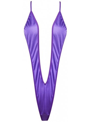 One-Pieces Women One-Piece Sling Shot Micro Bikini Halter Thong Teddy Bodysuit Swimwear - Purple - C512C520U3J $11.58