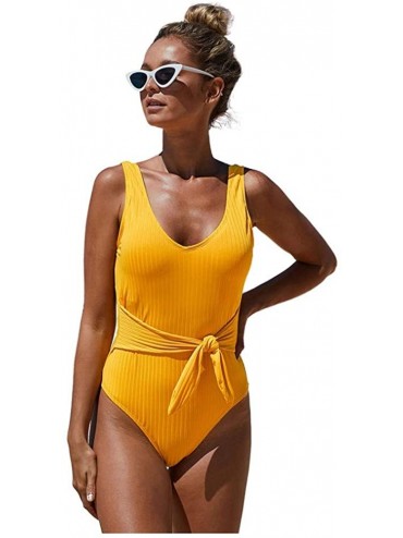 One-Pieces Swimsuits for Women- Bathing Suits Beach Swimwear One Piece Open Back - Yellow 2 - C91903YXE2H $59.64