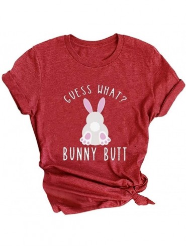 Rash Guards GUASS What Bunny Butt Easter Shirts for Women Easter Bunnies Print T Shirt Short Sleeve Top Tees Blouse - Zy-red ...