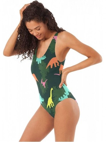 One-Pieces Women's Adjustable Strap One Piece Tropical Beach with Palm Tree Monokini Swimsuit - Dinosaur Camouflage - CO18ORK...