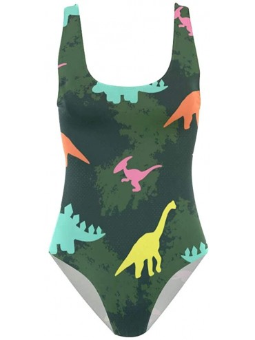 One-Pieces Women's Adjustable Strap One Piece Tropical Beach with Palm Tree Monokini Swimsuit - Dinosaur Camouflage - CO18ORK...