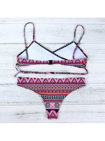 Sets Women Bohemia Push-Up Padded Bra Beach Bikini Sets - Pink 2 - C418EX4K8LH $13.82