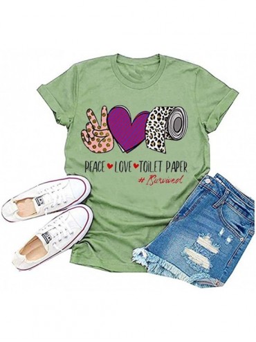 Rash Guards Peace Love Toilet Paper Print Graphic Tees for Women Leopard Shirt Short Sleeve Funny Love Life Tops - Green - C4...