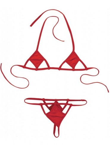 Sets Womens 2Pcs Mini Micro Bikini Set Halter Neck Bra Top with G-String Swimsuits Bathing Suit - Red - CP190Z8IOHM $14.02