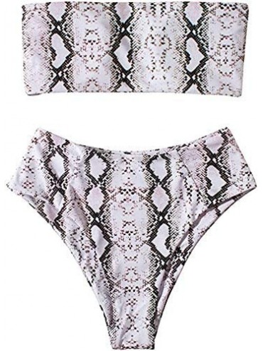 Sets Women's Bandeau Bikini High Waist Swimsuit 2 Pieces Strapless Swimwear - Gray-snake Printed - CU18TQCZ2Y9 $17.60