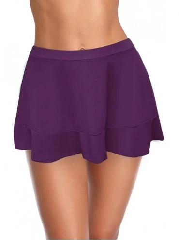 Bottoms Women's Ruffle Swim Skirt Bikini Bottom Built-in Swim Bottom Swimsuit - Purple - C918ZRWHYX7 $34.27