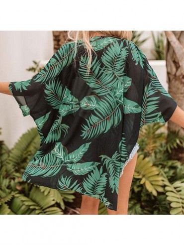 Cover-Ups Women Summer Blouse-Summer Women Loose Chiffon Shawl Kimono Cardigan Sunshine Cover Up Blouse Beachwear - A-green -...