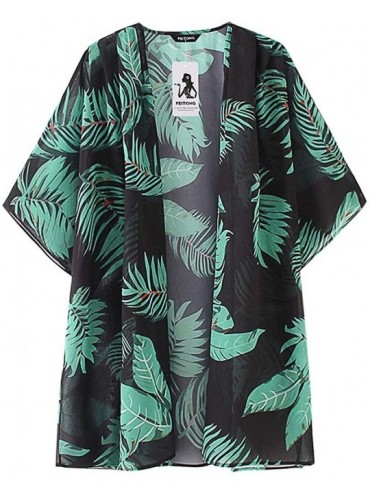 Cover-Ups Women Summer Blouse-Summer Women Loose Chiffon Shawl Kimono Cardigan Sunshine Cover Up Blouse Beachwear - A-green -...