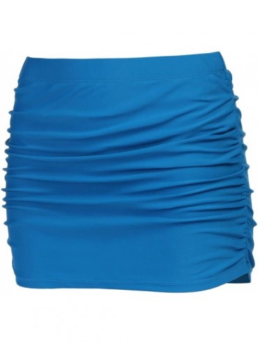 Tankinis Women's Skirted Bikini Bottom High Waisted Shirred Side Ruched Swim Bottom Athletic Swim Skirt - Blue - CL18OR73AIZ ...